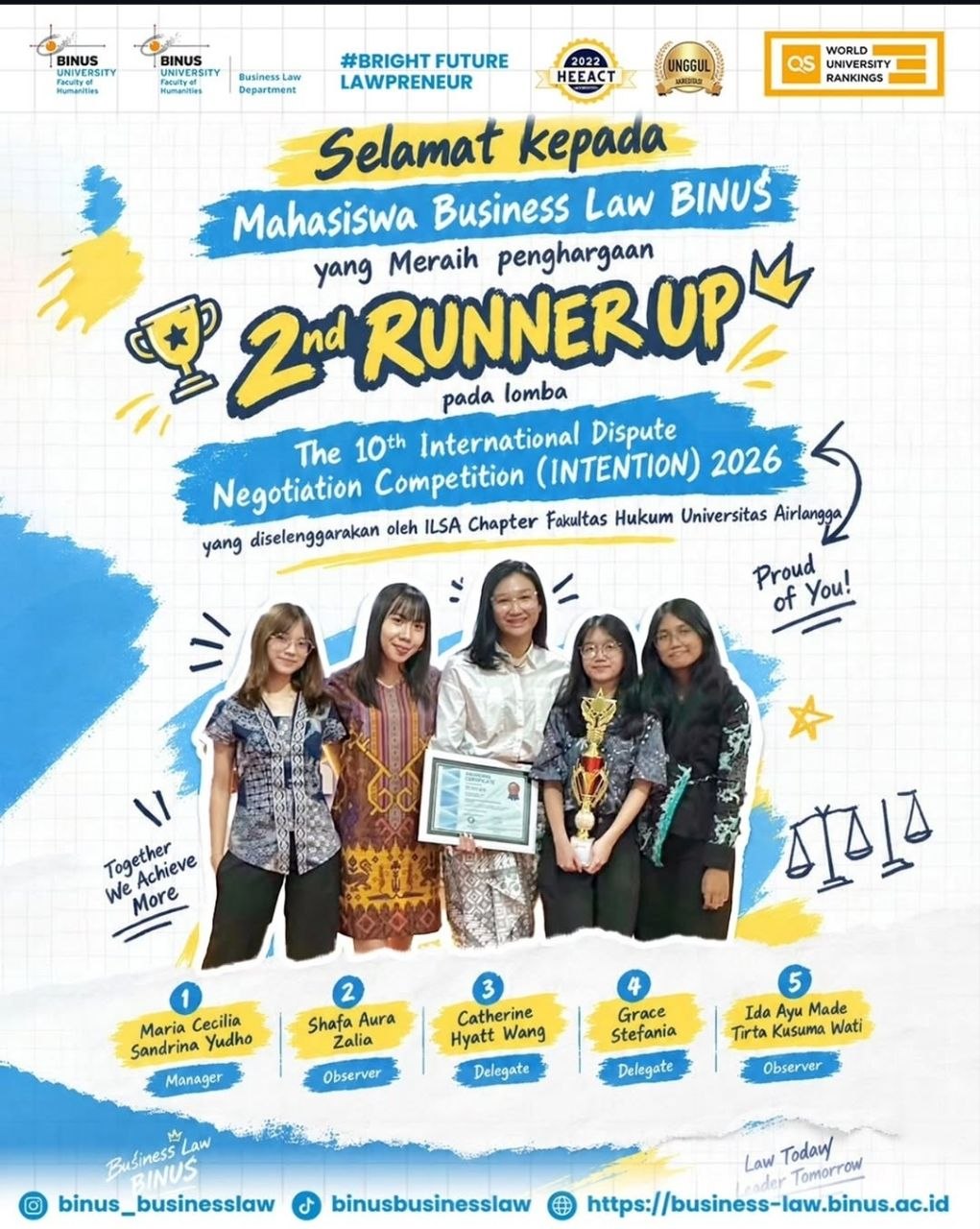 RAIH PENGHARGAAN 2ND RUNNER UP LOMBA 10TH INTERNATIONAL DISPUTE NEGOTIATION COMPETITION 2026
