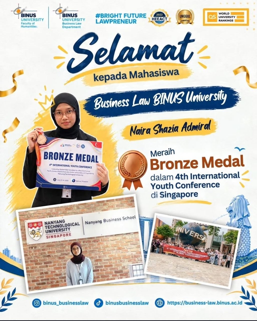 MAHASISWA RAIH BRONZE MEDAL DI 4TH INTERNATIONAL YOUTH CONFERENCE, SINGAPORE